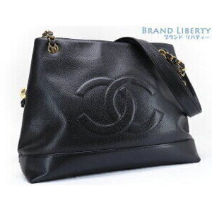 Chanel Coco Mark Caviar Leather Chain Shoulder Tote Bag Black